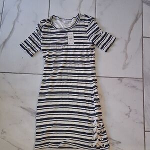 Splendid Navy Blue & White Striped Short Sleeve Mini Dress